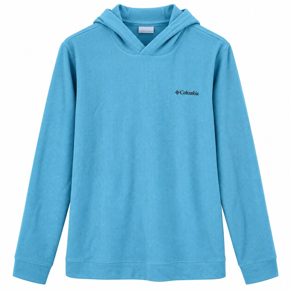 Columbia Mens AM8139 Waffle Knit Thermal Hoodie Light Blue Medium